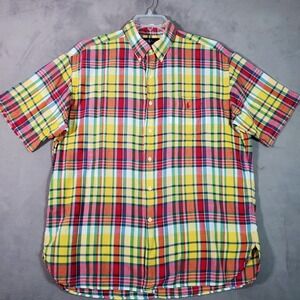 Ralph Lauren‎ Shirt Mens XL Yellow Pink McMeel Plaid Short Sleeve Button Preppy
